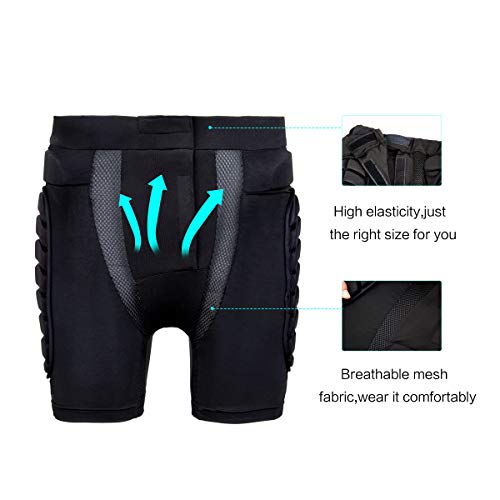 OHMOTOR 3D Padded Protective Shorts Hip Butt EVA Pad Short Pants Heavy Duty Protective Gear Guard Drop Resistance for Ski Skiing Skating Snowboard Cycling (Black, S)