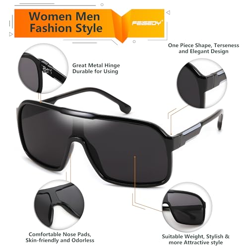 FEISEDY Fashion Polarized Sunglasses Oversized One Piece Reflective Lens Sports Sun Glasses B0122