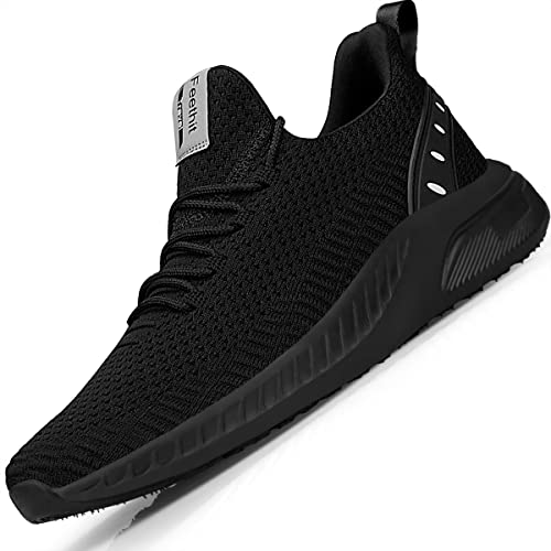 Feethit Mens Slip On Walking Shoes Blade Tennis Shoes Non Slip Running Shoes Lightweight Workout Shoes Breathable Mesh Fashion Sneakers All Black Size 8.5