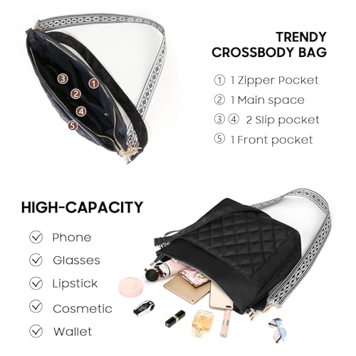 EPEDAL24 Quilted Crossbody Bags for Women, Womens Crossbody Purse Quilted Puffer Bag with 2Pcs Unique Pattern Strap