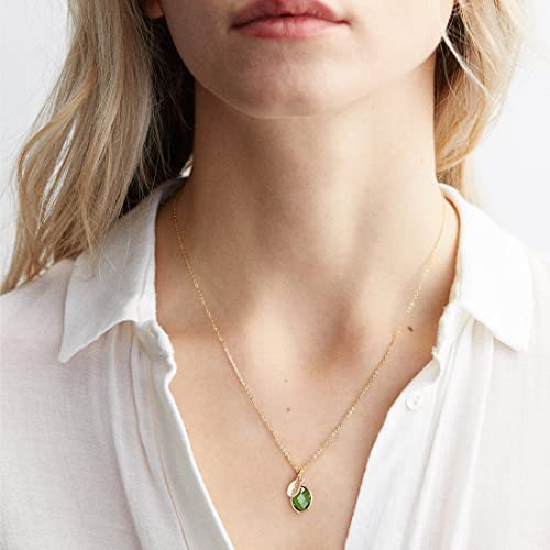 Dainty August Birthstone Necklace with Initial T, 14k Gold Filled Tiny Cute Leaf Letter Peridot Birthstone Pendant Necklace Gold Initial Necklaces for Women Mother Grandma Birthday Gift