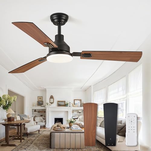 ZMISHIBO 52 Inch Ceiling Fan with Light, 3 Blade LED Ceiling Fans with Remote, Quiet Reversible DC Motor, Dual Finish Blades, Farmhouse Ceiling Fans for Indoor&Outdoor, Bedroom, Kitchen