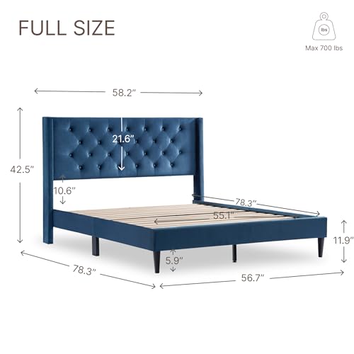 KISLOT Bed Frame with Headboard Upholstered Button Tufted Platform Mattress Foundation,Strong Wood Slat Support,No Box Spring Needed