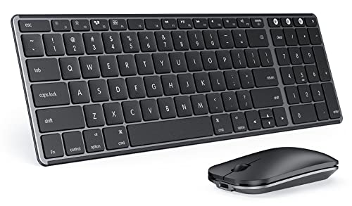 Wireless Bluetooth Keyboard and Mouse for Mac, Multi-Device Rechargeable Slim Keyboard and Mouse Stainless Steel Full Size, Compatible with MacBook Pro/Air, iPad, iMac - Space Gray