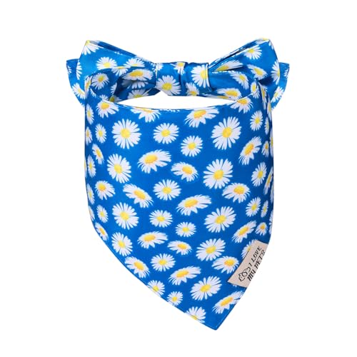 SCENEREAL Summer Daisy Floral Dog Bandana, Double Side Dog Scarf for Small Medium Large Dogs Cats Puppy,Holiday Bandanas for Dogs Boys Girls, Premium & Soft Fabric Pet Accessories for Birthday