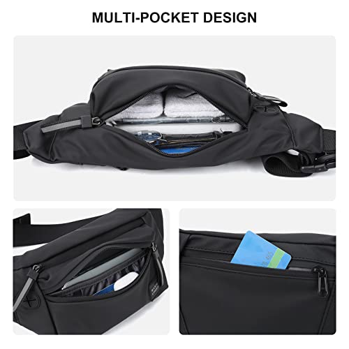 Fanny Pack for Men Women,Waterproof Waist Bag Running Belt,Black Fanny Pack Fashionable Crossbody Bags for Women,Travel Money Belt Bag for Men with 4-Zipper Pockets…