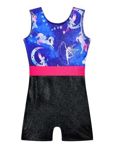 Leotard for Girls Gymnastics Size 8-9 Years Old Sparkle Pink Black Hearts Stars Sleeveless Unitards