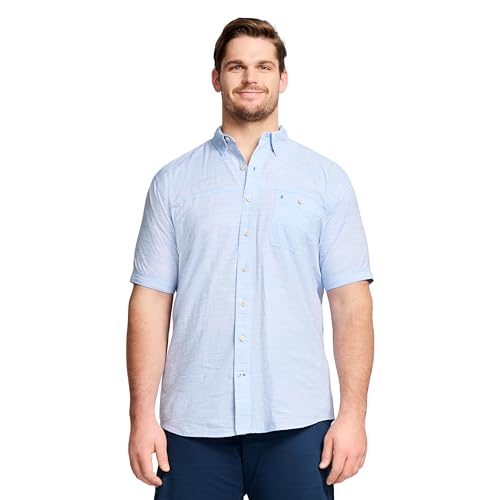 IZOD Men's Big and Tall Saltwater Dockside Short Sleeve Button Down Shirt, Blue Revival