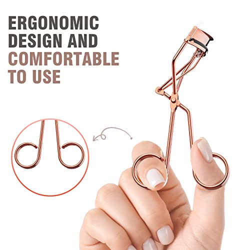 Eyelash Curler with Comb, Professional Volumizing Lash Lift Kit Lash Curler with Refill Pads for Home & Travel Uses, Gold