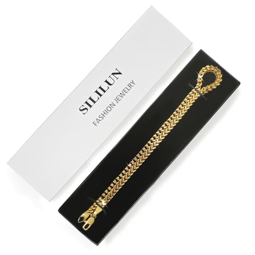 SILILUN Men Necklace 14 Gold Plated/Stainless Steel Fran-co Link Chian Punk Hip Hop Jewelry Gift (18 Inches, 3mm Wide 14K Gold)