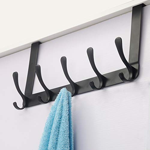 SKOLOO Over The Door Hook - 5 Hooks, Over Door Hook Hanger for Hanging Clothes/Towels/Coats/Backpack/Hat, Over Door Coat Rack(Black)