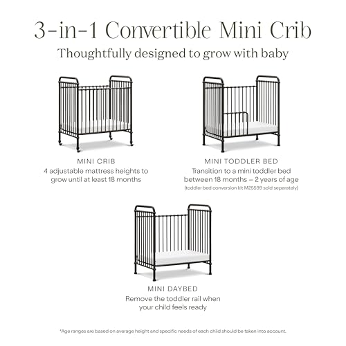 NAMESAKE Abigail 3-in-1 Convertible Mini Metal Crib in Vintage Iron, Greenguard Gold Certified