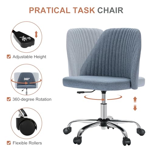 MCQ Office Desk Chair, Modern Cute Rolling Vanity Swivel Task Chairs with Wheels, Comfortable Back Seat Armless for Home, Bedrooms, Office, Study, Student, Adults, Make-up, Dressing Room, Dark Grey