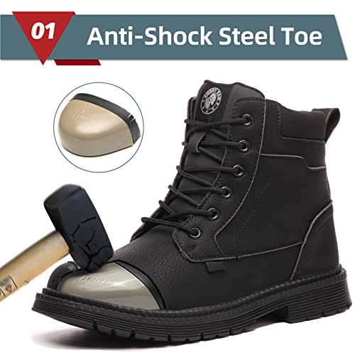 ANGRYRAM Steel Toe Boots for Men Comfortable Waterproof Construction Work Boots for Men Slip Resistant Lightweight Safety Shoes Botas de Trabajo Seguridad para Hombre