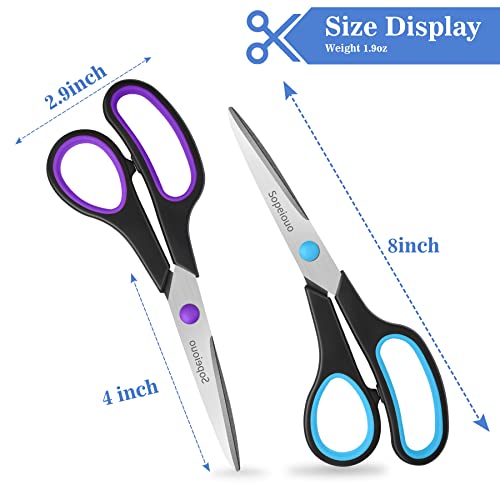 Scissors Set of 6-Pack, 8" Scissors All Purpose Comfort-Grip Handles Sharp Scissors for Office Home School Craft Sewing Fabric Supplies, High/Middle School Student Teacher Scissor (6 pack Pastel)