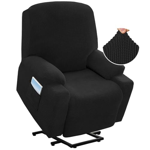 H.VERSAILTEX Stretch Couch Cover Recliner Cover Electric Power Lift Recliner Chair Cover Fitted Standard Large Power Lift Recliner with Side Pocket, Soft Thick Jacquard(Single Seat, Natural)