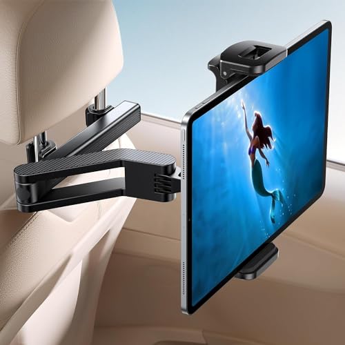 JOYROOM Tablet Holder for Car Headrest, [ Folding Extension Arm] iPad Holder for Car Backseat for Kids, Road Trip Essentials, for 4.7-12.9" Cellphones and iPad Pro, Air, Mini, Galaxy, Fire