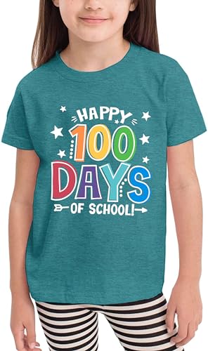 Toddler Happy 100 Days of School Shirt Cute Boys Girls Kindergarten Shirts 100th Day of School Celebration Gifts Tops Cyan