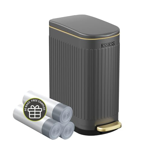 KSSKSS 2.6 Gallon Slim Bathroom Trash Can with Soft Close Lid, 10L Stainless Steel Garbage Can with Removable Liner Bucket, for Narrow Spaces, Bathroom, Bedroom (Matt Black)
