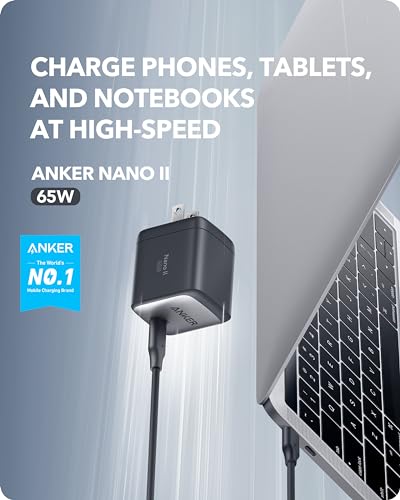 Anker USB C Charger, 715 Charger (Nano II 65W), GaN II PPS Fast Compact Foldable Charger for MacBook Pro, Galaxy, Dell, iPhone 15, iPad Pro, and More