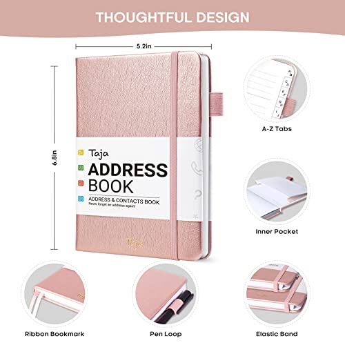 Taja Address Book with Alphabetical Tabs,Hardcover Address Book Large Print for Record Contacts, Small Address Book to Store All Your Important Informations in One Place - Aquamarine