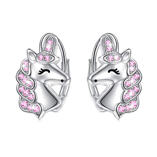 925 Sterling Silver Magical Unicorn Earrings Pink Unicorn Drop Dangle Leverback Earrings for Women Daughter Gift