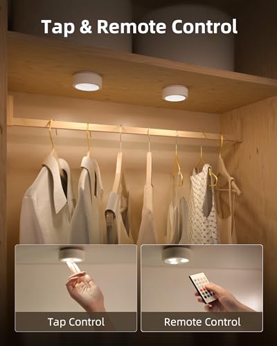 EZVALO Puck Lights with Remote,14 Colors RGB Closet Lights,1200mAh Rechargeable Under Cabinet Lighting with Timer,Wireless LED Under Counter Lights for Kitchen,Shelf,Display Cabinet (3 Packs)