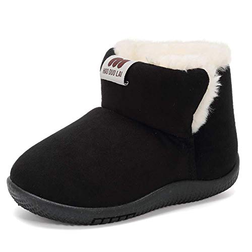 KEESKY Snow Boots for Toddler Boys Suede Fur Lined Winter Warm Outdoor Footwear Black Toddler Size 4.5 M Toddler Label Size 13