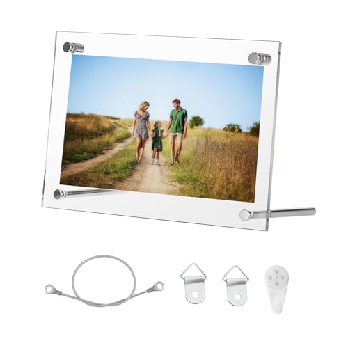 OGANAZI 4x6 Acrylic Picture Frame Clear Picture Frame Freestanding Double Sided Frame Desktop Floating Display, Frameless Transparent Desk Picture Frame