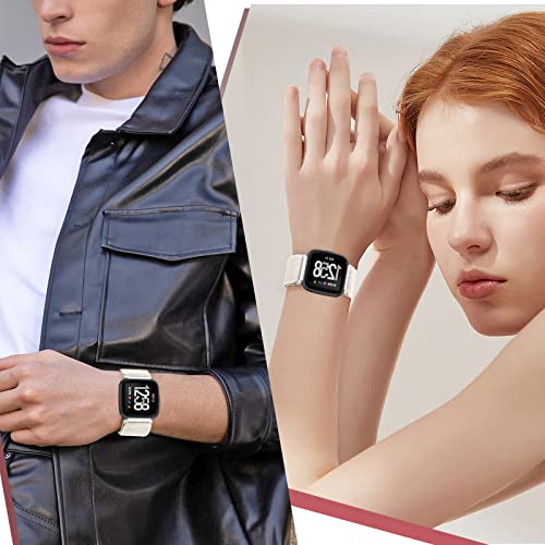 ShuYo 4 Pack Elastic Nylon Bands Compatible with Fitbit Versa & Versa Lite & Versa 2 & Versa SE for Women Men, Adjustable Soft Stretchy Breathable Replacement Straps for Fitbit Versa Smartwatch