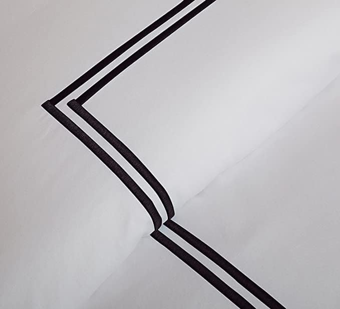 BedDecor Luxury Soft Brushed 400-Thread-Count Egyptian Cotton Embroidered Duvet Cover Set with Beautiful 2-Stripe Embroidery - (Black, Twin)