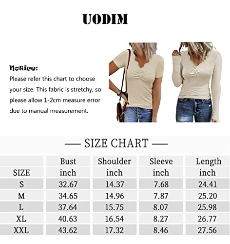 uoDim Lace V Neck Tops Long Sleeve Shirts Casual Fall Basic Ribbed Knit T Shirts 2024 Pink Tees