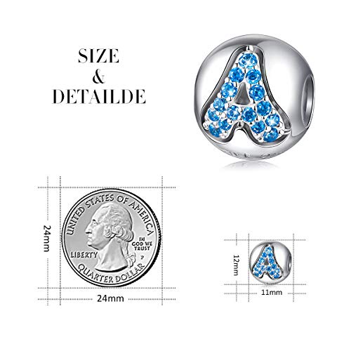 FOREVER QUEEN Alphabet Charm Initial Charm Letter N Charm Bead in 925 Sterling Silver with 5A Blue CZ fit Charms Bracelet Necklace for Birthday Fashion Women Boy Men Gifts