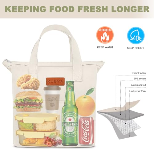 KUBYA Lunch Box for Women, Lunch Bag for Women Men Adult Simple Lunchbox Reusable Lunchbag Insulated Lunch Boxes Large Capacity Cute Lunch Tote Bag, with Food Storage Bags for Work, Office or Picnic