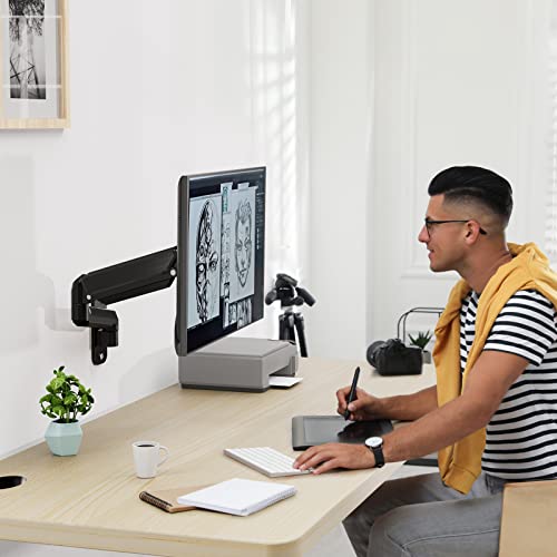 ErgoFocus Monitor Wall Mount Fits 17-32 Inch Flat/Curved Computer Screens, Single Monitor Wall Arm Holds up to 19.8lbs, Height Adjustable Gas Spring Wall Monitor Stand Tilt, VESA Mount 75x75/100x100