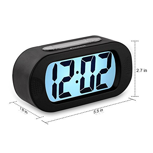 Plumeet Kids Alarm Clock Large Digital LCD Travel Alarm Clocks with Snooze and Night Light - Ascending Sound and Handheld Size - Best Gift for Kids (Black)