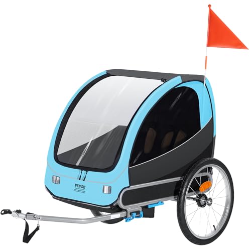 VEVOR Bike Trailer for Toddlers, Kids, 60 lbs Load, Tow Behind Foldable Child Bicycle Trailer with Universal Bicycle Coupler, Canopy Carrier with Strong Carbon Steel Frame for Children, Blue and Gray