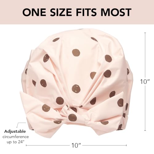 Kitsch Luxury Shower Cap for Women Waterproof - Reusable Shower Cap, Hair Cap for Shower, Waterproof Hair Shower Caps for Long Hair, Non-Slip Cute Shower Cap One Size, Chic Shower Bonnet - Blush Dot