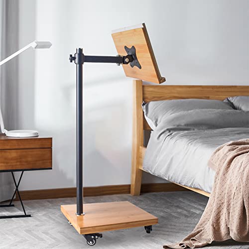 Wishacc Book Stand for Reading, Rolling Lectern Stand with Wheels, Bamboo and Metal Build, Height Adjustable, 180 Degrees Swing (11 x 8.1 Inches)