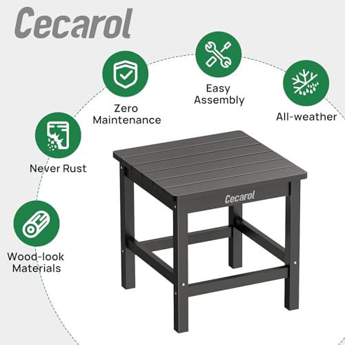 Cecarol Adirondack Side Table, 19.6" Square Oversized Outdoor Side Table, Fade-Resistant and Weather Resistant End Table, Poly Resin Plastic Table for Porch, Patio, Seaside, Black-OST01