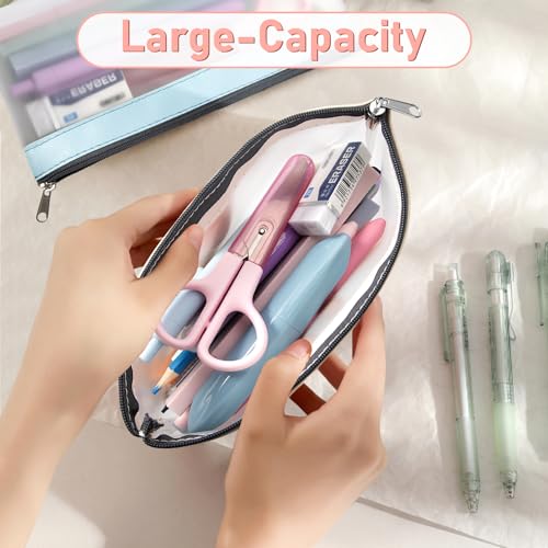 Timart Clear Pencil Pouch-3 Pack, Clear Pencil Case, Pen Holder with Zipper for Kids, Clear Makeup Pouch, Kids Pencil Pouch for Office School Supplies Makeup Travel Accessories