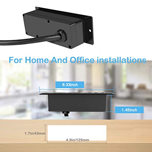 CCCEI Furniture Recessed Power Strip, Black Desk Outlet with USB Ports, in Conference Desktop Flush Mount Plug, 6 ft Extension Cord.