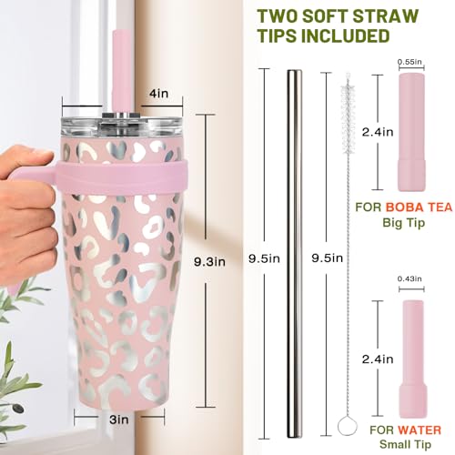 Zukro 50 oz Tumbler With Handle and Straw, Leak Proof Vacuum Insulated Double Wall Stainless Steel Cup with 2-in-1 Screw Lid, No Sweat Large Water Bottle Fit in Cup Holder, Keeps Drinks Cold 30 Hours