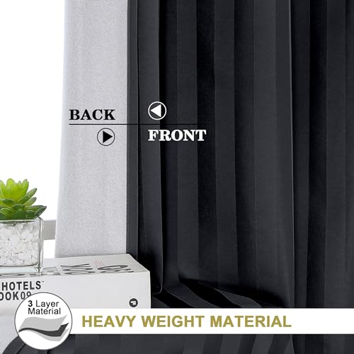 OVZME Kay Black 100% Blackout Curtains 45 Inch Long 2 Panels Burg, Luxury Stripe Black Out Room Darkening Curtains, Textured Thermal Insulated Drapes for Bedroom Living Room, Grommets-W42 x L45