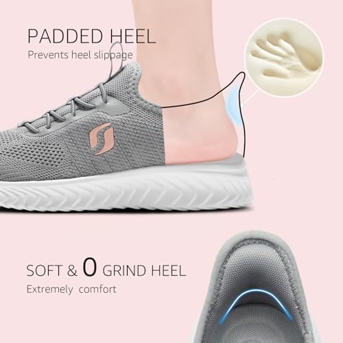 STQ Slip ins Walking Shoes Women Arch Support Slip on Hands Free Sneakers Non Slip Maternity Fashion Orthopedic Diabetic Light Grey Pink Size 6