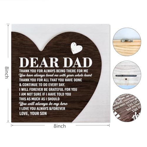 Dad Gifts from Son, Heart Plaque Sign Decor, Heart Shaped Wooden Sign for Dear Dad, Father's Day Gift for Dad, Dad Birthday Gift Idea, Dad Present, Thank You for Always Being There for Me Sign