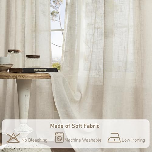 LAMIT Natural Linen Curtains for Bedroom, 84 Inch Faux Linen Textured Light Filtering Drapes Back Tab and Rod Pocket Window Panels for Living Room, Set of 2 Panels, 52 x 84 Inch, Light Grey