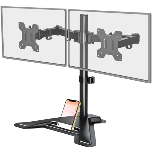 MOUNT PRO Dual Monitor Stand, Free-Standing Full Motion Monitor Desk Mount Fits 2 Screens up to 27 inches,17.6lbs with Height Adjustable, Swivel, Tilt, Rotation, VESA 75x75 100x100, Black