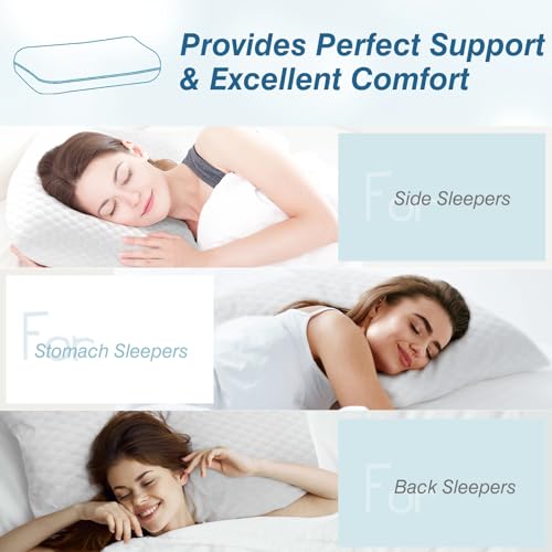 Sweetcrispy Memory Foam Pillow, Standard Size Pillows for Sleeping, Bed Pillow Soft and Comfortable, Cooling Hotel Pillow for Side Sleeper, Removable, Machine Washable Cover, 2 Pack