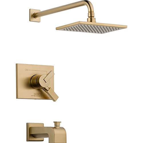 Delta Faucet Vero 14 Series Single-Function Tub and Shower Trim Kit with Single-Spray Touch-Clean Rain Shower Head, Champagne Bronze T14253-CZ (Valve Not Included)